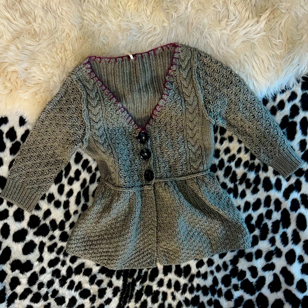 free people olive green ribbed knit crochet cardigan